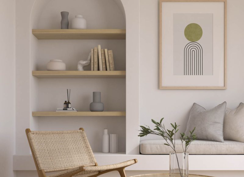 Japandi style conceptual interior room 3d illustration